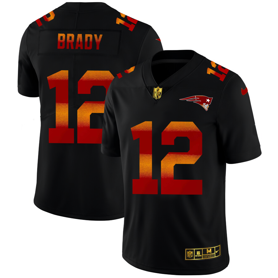 New England Patriots #12 Tom Brady Men's Black Red Orange Stripe Vapor Limited Jersey cheap jerseys for sale - CheapJerseys.Shop