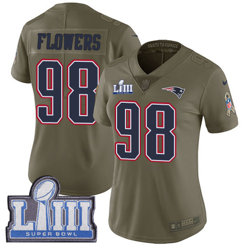 New England Patriots #98 Trey Flowers Olive Super Bowl LIII Bound Women's Stitched Limited 2017 Salute to Service Jersey Womens cheap jerseys for sale - CheapJerseys.Shop