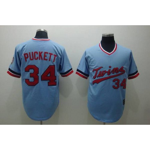 Mitchelland Ness Minnesota Twins #34 Kirby Puckett Stitched Light Blue Throwback Jersey Men's cheap jerseys for sale - CheapJerseys.Shop
