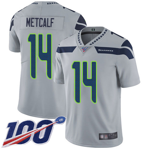 Seahawks #14 D.K. Metcalf Grey Alternate Men's Stitched 100th Season Vapor Limited Jersey cheap jerseys for sale - CheapJerseys.Shop