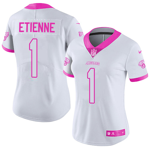 Jaguars #1 Travis Etienne White/Pink Women's Stitched Limited Rush Fashion Jersey cheap jerseys for sale - CheapJerseys.Shop