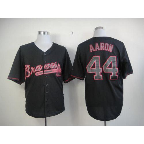 Atlanta Braves #44 Hank Aaron Black Fashion Stitched Jersey Men's cheap jerseys for sale - CheapJerseys.Shop