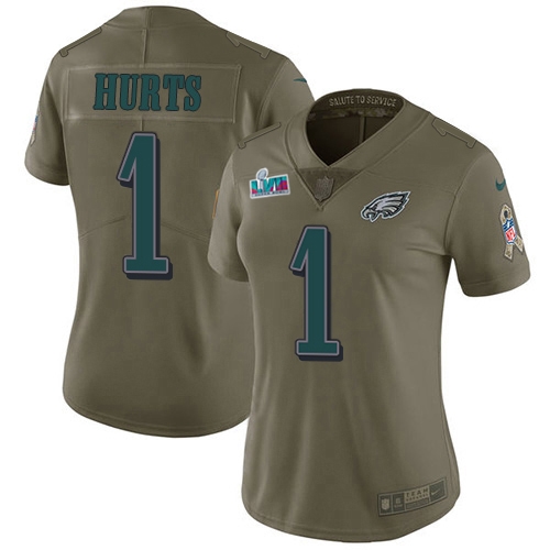 Eagles #1 Jalen Hurts Olive Super Bowl LVII Patch Women's Stitched Limited 2017 Salute To Service Jersey cheap jerseys for sale - CheapJerseys.Shop