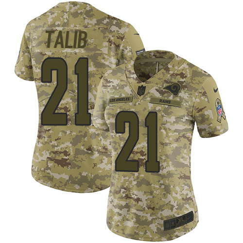 Los Angeles Rams #21 Aqib Talib Camo Women's Stitched Limited 2018 Salute to Service Jersey Womens cheap jerseys for sale - CheapJerseys.Shop