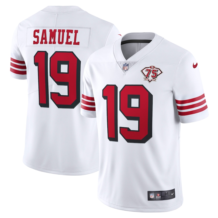 49ers #19 Deebo Samuel White Rush Men's 75th Anniversary Stitched Vapor Untouchable Limited Jersey cheap jerseys for sale - CheapJerseys.Shop