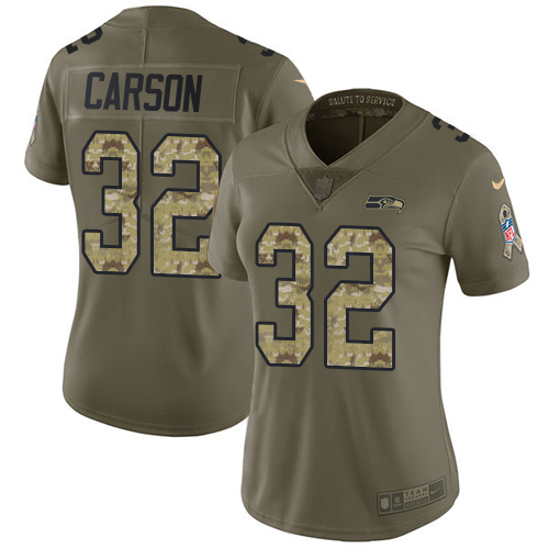 Seattle Seahawks #32 Chris Carson Olive/Camo Women's Stitched Limited 2017 Salute to Service Jersey Womens cheap jerseys for sale - CheapJerseys.Shop