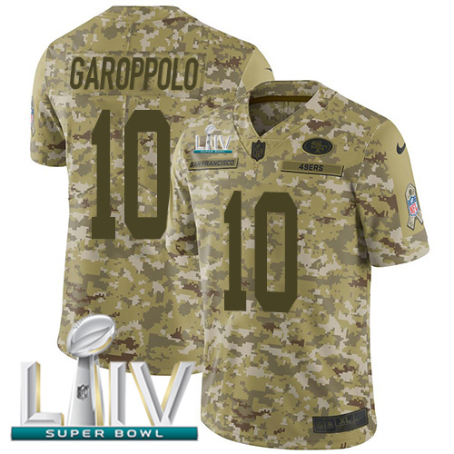 49ers #10 Jimmy Garoppolo Camo Super Bowl LIV 2020 Youth Stitched Limited 2018 Salute To Service Jersey cheap jerseys for sale - CheapJerseys.Shop