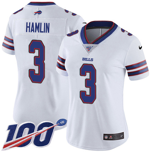 Bills #3 Damar Hamlin White Women's Stitched 100th Season Vapor Untouchable Limited Jersey cheap jerseys for sale - CheapJerseys.Shop