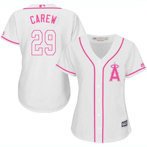 Los Angeles Angels #29 Rod Carew White/Pink Fashion Women's Stitched Jersey Womens cheap jerseys for sale - CheapJerseys.Shop