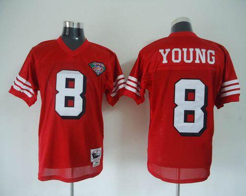Mitchell And Ness 75TH 49ers #8 Steve Young Red Stitched Throwback Jersey cheap jerseys for sale - CheapJerseys.Shop