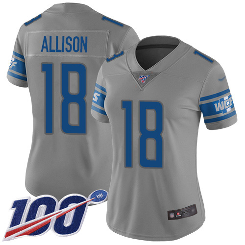Detroit Lions #18 Geronimo Allison Gray Women's Stitched Limited Inverted Legend 100th Season Jersey Womens cheap jerseys for sale - CheapJerseys.Shop