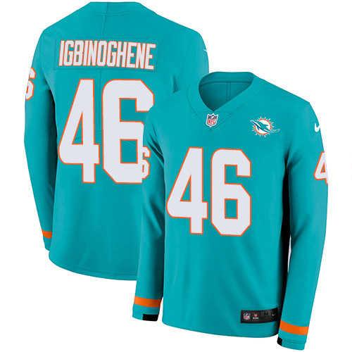 Miami Dolphins #46 Noah Igbinoghene Aqua Green Team Color Youth Stitched Limited Therma Long Sleeve Jersey Youth cheap jerseys for sale - CheapJerseys.Shop
