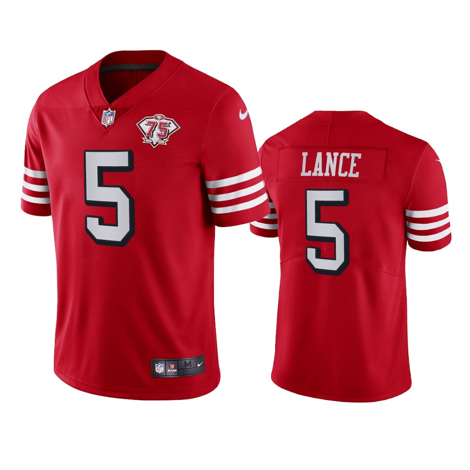 49ers #5 Trey Lance Red Rush Youth 75th Anniversary Stitched Vapor Untouchable Limited Jersey cheap jerseys for sale - CheapJerseys.Shop