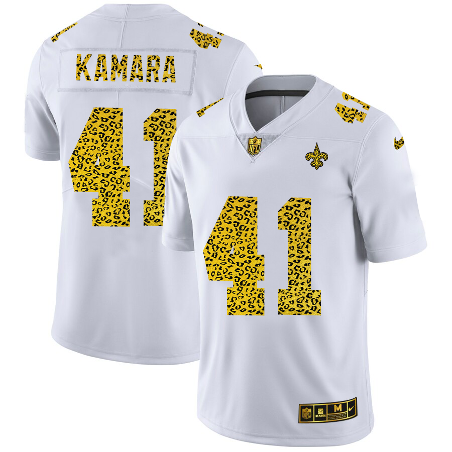 New Orleans Saints #41 Alvin Kamara Men's Flocked Leopard Print Vapor Limited Jersey White cheap jerseys for sale - CheapJerseys.Shop