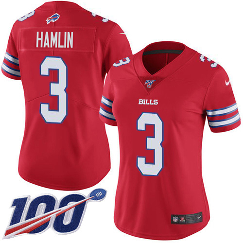 Bills #3 Damar Hamlin Red Women's Stitched Limited Rush 100th Season Jersey cheap jerseys for sale - CheapJerseys.Shop
