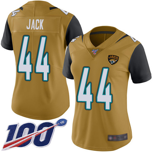 Jacksonville Jaguars #44 Myles Jack Gold Women's Stitched Limited Rush 100th Season Jersey Womens cheap jerseys for sale - CheapJerseys.Shop