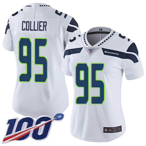 Seattle Seahawks #95 L.J. Collier White Women's Stitched 100th Season Vapor Limited Jersey Womens cheap jerseys for sale - CheapJerseys.Shop