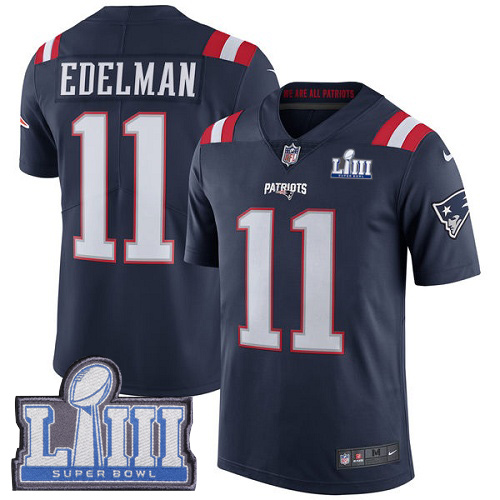 Patriots #11 Julian Edelman Navy Blue Super Bowl LIII Bound Youth Stitched Limited Rush Jersey cheap jerseys for sale - CheapJerseys.Shop