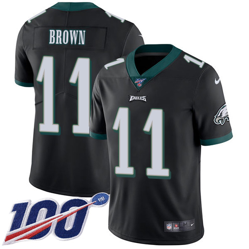 Eagles #11 A.J. Brown Black Alternate Men's Stitched 100th Season Vapor Untouchable Limited Jersey cheap jerseys for sale - CheapJerseys.Shop