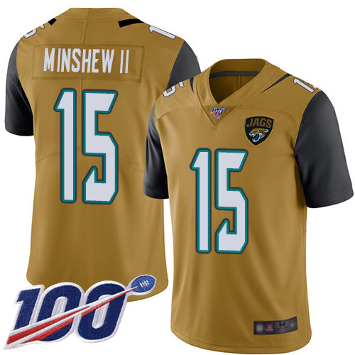 Jacksonville Jaguars #15 Gardner Minshew II Gold Men's Stitched Limited Rush 100th Season Jersey Men's cheap jerseys for sale - CheapJerseys.Shop