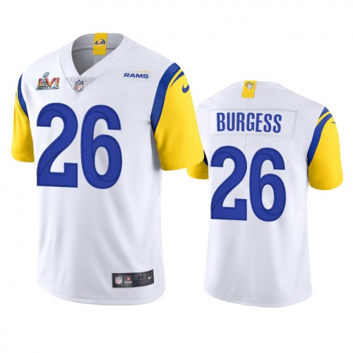 Los Angeles Los Angeles Rams #26 Terrell Burgess Men's Super Bowl LVI Patch Alternate Vapor Limited Jersey - White Men's cheap jerseys for sale - CheapJerseys.Shop