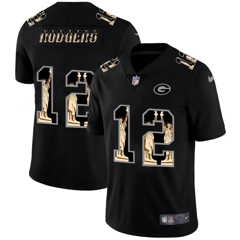 Green Bay Packers #12 Aaron Rodgers Carbon Black Vapor Statue Of Liberty Limited Jersey cheap jerseys for sale - CheapJerseys.Shop