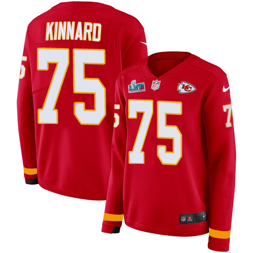 Chiefs #75 Darian Kinnard Red Team Color Super Bowl LVII Patch Women's Stitched Limited Therma Long Sleeve Jersey cheap jerseys for sale - CheapJerseys.Shop
