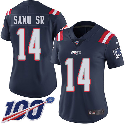 New England Patriots #14 Mohamed Sanu Sr Navy Blue Women's Stitched Limited Rush 100th Season Jersey Womens cheap jerseys for sale - CheapJerseys.Shop