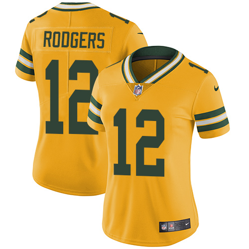 Packers #12 Aaron Rodgers Yellow Women's Stitched Limited Rush Jersey cheap jerseys for sale - CheapJerseys.Shop