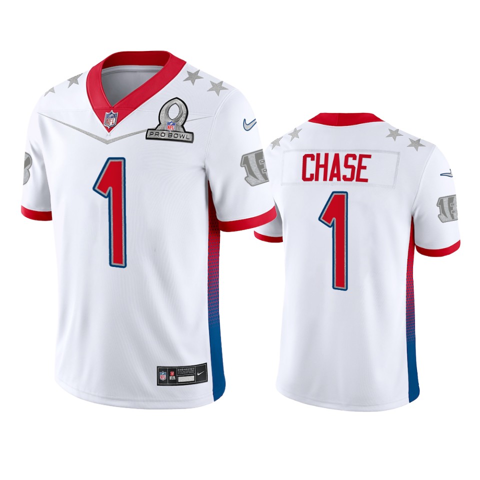 Bengals #1 Ja'Marr Chase Men's 2022 AFC Pro Bowl Game Jersey White cheap jerseys for sale - CheapJerseys.Shop