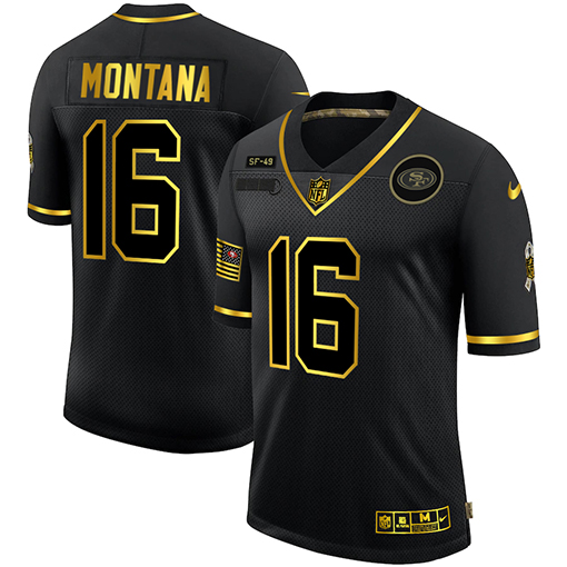 San Francisco 49ers #16 Joe Montana Men's 2020 Salute To Service Golden Limited Jersey Black cheap jerseys for sale - CheapJerseys.Shop