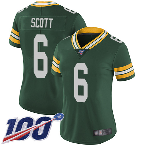 Green Bay Packers #6 JK Scott Green Team Color Women's Stitched 100th Season Vapor Limited Jersey Womens cheap jerseys for sale - CheapJerseys.Shop