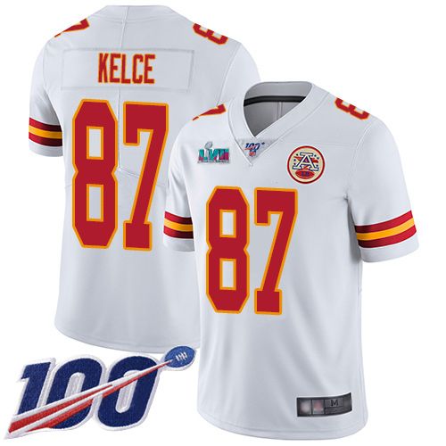 Chiefs #87 Travis Kelce White Super Bowl LVII Patch Youth Stitched 100th Season Vapor Limited Jersey cheap jerseys for sale - CheapJerseys.Shop