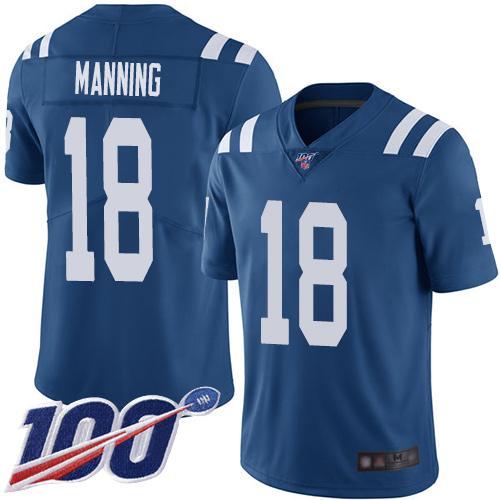 Indianapolis Colts #18 Peyton Manning Royal Blue Team Color Men's Stitched 100th Season Vapor Limited Jersey Men's cheap jerseys for sale - CheapJerseys.Shop