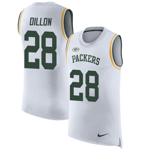 Packers #28 AJ Dillon White Men's Stitched Limited Rush Tank Top Jersey cheap jerseys for sale - CheapJerseys.Shop