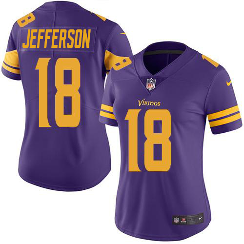 Vikings #18 Justin Jefferson Purple Women's Stitched Limited Rush Jersey cheap jerseys for sale - CheapJerseys.Shop