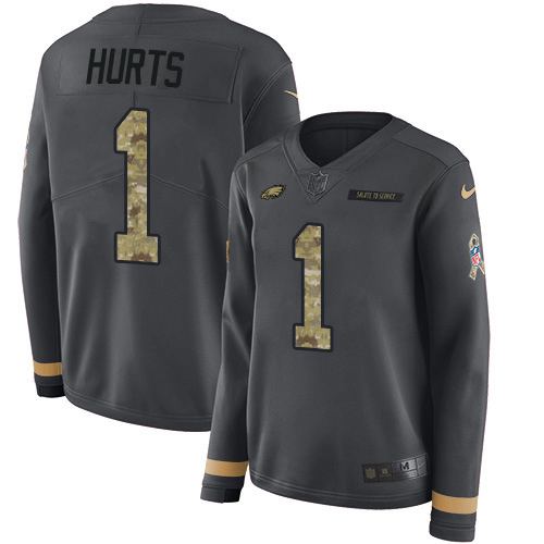 Eagles #1 Jalen Hurts Anthracite Salute To Service Women's Stitched Limited Therma Long Sleeve Jersey cheap jerseys for sale - CheapJerseys.Shop