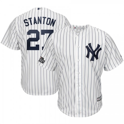 New York New York Yankees #27 Giancarlo Stanton Majestic 2019 London Series Cool Base Player Jersey White Navy Men's cheap jerseys for sale - CheapJerseys.Shop