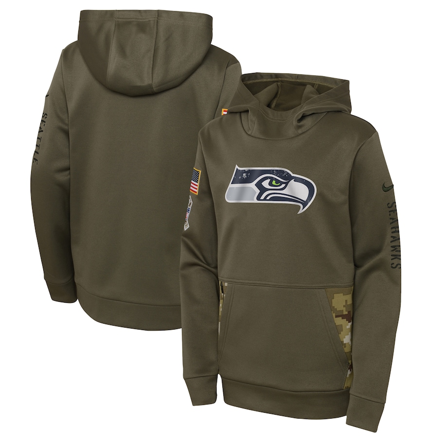 Seattle Seahawks Youth 2022 Salute To Service Performance Pullover Hoodie - Olive cheap jerseys for sale - CheapJerseys.Shop