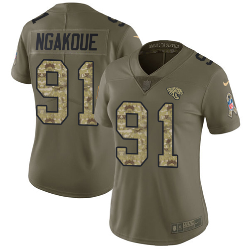 Jacksonville Jaguars #91 Yannick Ngakoue Olive/Camo Women's Stitched Limited 2017 Salute to Service Jersey Womens cheap jerseys for sale - CheapJerseys.Shop