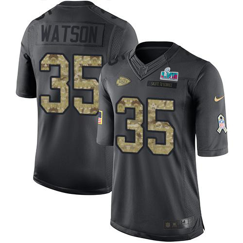 Chiefs #35 Jaylen Watson Black Super Bowl LVII Patch Youth Stitched Limited 2016 Salute To Service Jersey cheap jerseys for sale - CheapJerseys.Shop