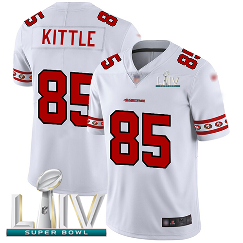 49ers #85 George Kittle White Super Bowl LIV 2020 Men's Stitched Limited Team Logo Fashion Jersey cheap jerseys for sale - CheapJerseys.Shop