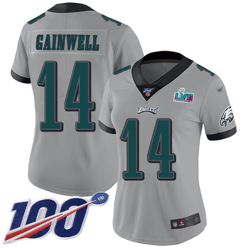 Eagles #14 Kenneth Gainwell Silver Super Bowl LVII Patch Women's Stitched Limited Inverted Legend 100th Season Jersey cheap jerseys for sale - CheapJerseys.Shop