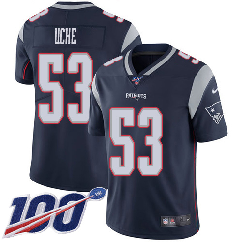 New England Patriots #53 Josh Uche Navy Blue Team Color Youth Stitched 100th Season Vapor Untouchable Limited Jersey Youth cheap jerseys for sale - CheapJerseys.Shop