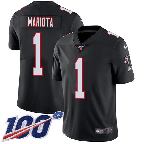 Falcons #1 Marcus Mariota Black Alternate Men's Stitched 100th Season Vapor Untouchable Limited Jersey cheap jerseys for sale - CheapJerseys.Shop