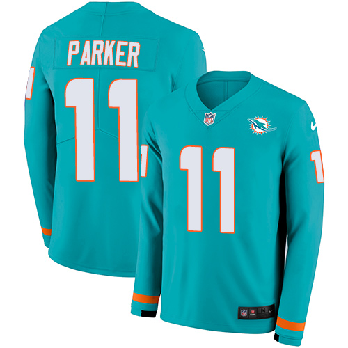 Miami Dolphins #11 DeVante Parker Aqua Green Team Color Men's Stitched Limited Therma Long Sleeve Jersey Men's cheap jerseys for sale - CheapJerseys.Shop