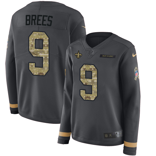 Saints #9 Drew Brees Anthracite Salute To Service Women's Stitched Limited Therma Long Sleeve Jersey cheap jerseys for sale - CheapJerseys.Shop
