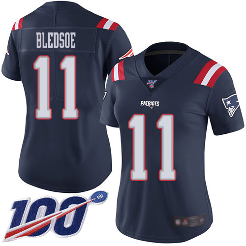 New England Patriots #11 Drew Bledsoe Navy Blue Women's Stitched Limited Rush 100th Season Jersey Womens cheap jerseys for sale - CheapJerseys.Shop
