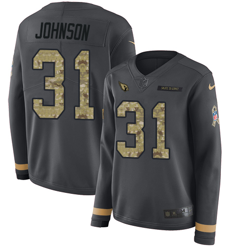 Arizona Cardinals #31 David Johnson Anthracite Salute to Service Women's Stitched Limited Therma Long Sleeve Jersey Womens cheap jerseys for sale - CheapJerseys.Shop