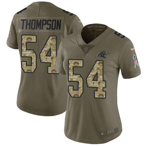 Carolina Panthers #54 Shaq Thompson Olive/Camo Women's Stitched Limited 2017 Salute to Service Jersey Womens cheap jerseys for sale - CheapJerseys.Shop